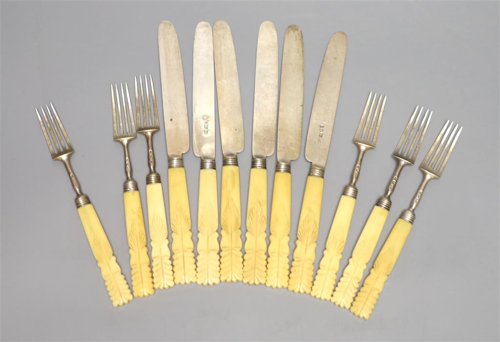 A set of six pairs of George III ivory handled silver dessert eaters, Aaron Hadfield, Sheffield, 1815, knife 19.3cm.